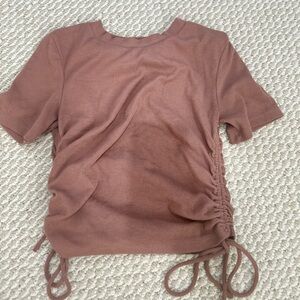 Zara Pink Ruched Tie Front Short Sleeve T-Shirt